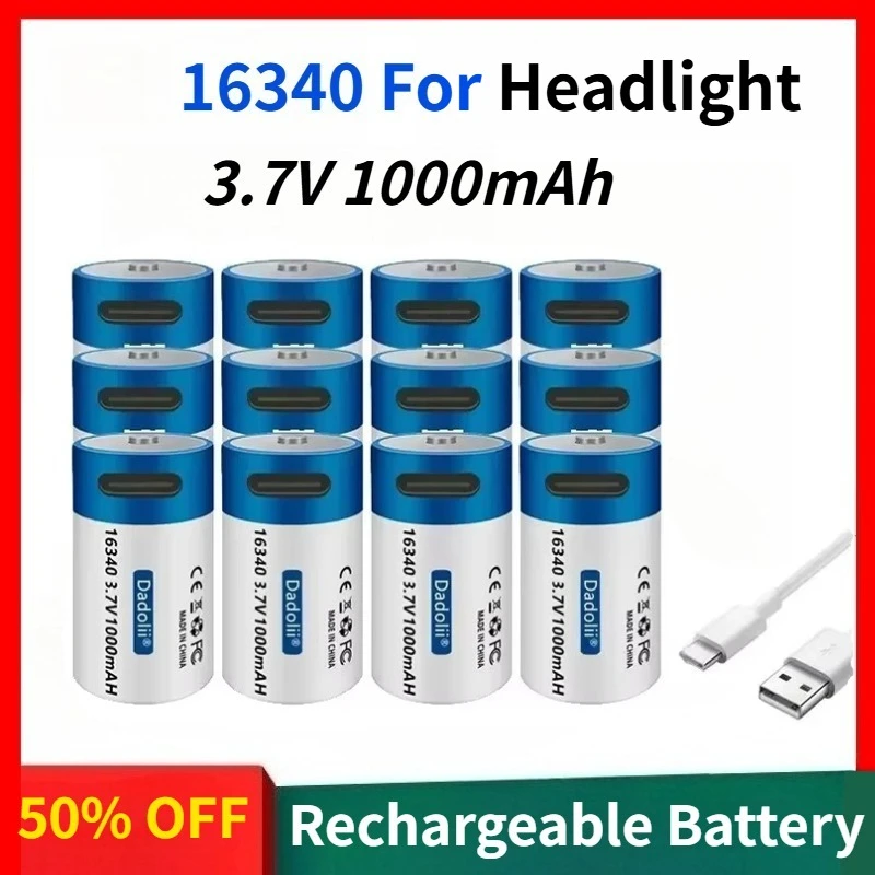 

New 3.7V 1000mAh Replaceable Lithium-ion Battery with USB Fast Charging, Compatible with ICR 16340 Stable Battery Life