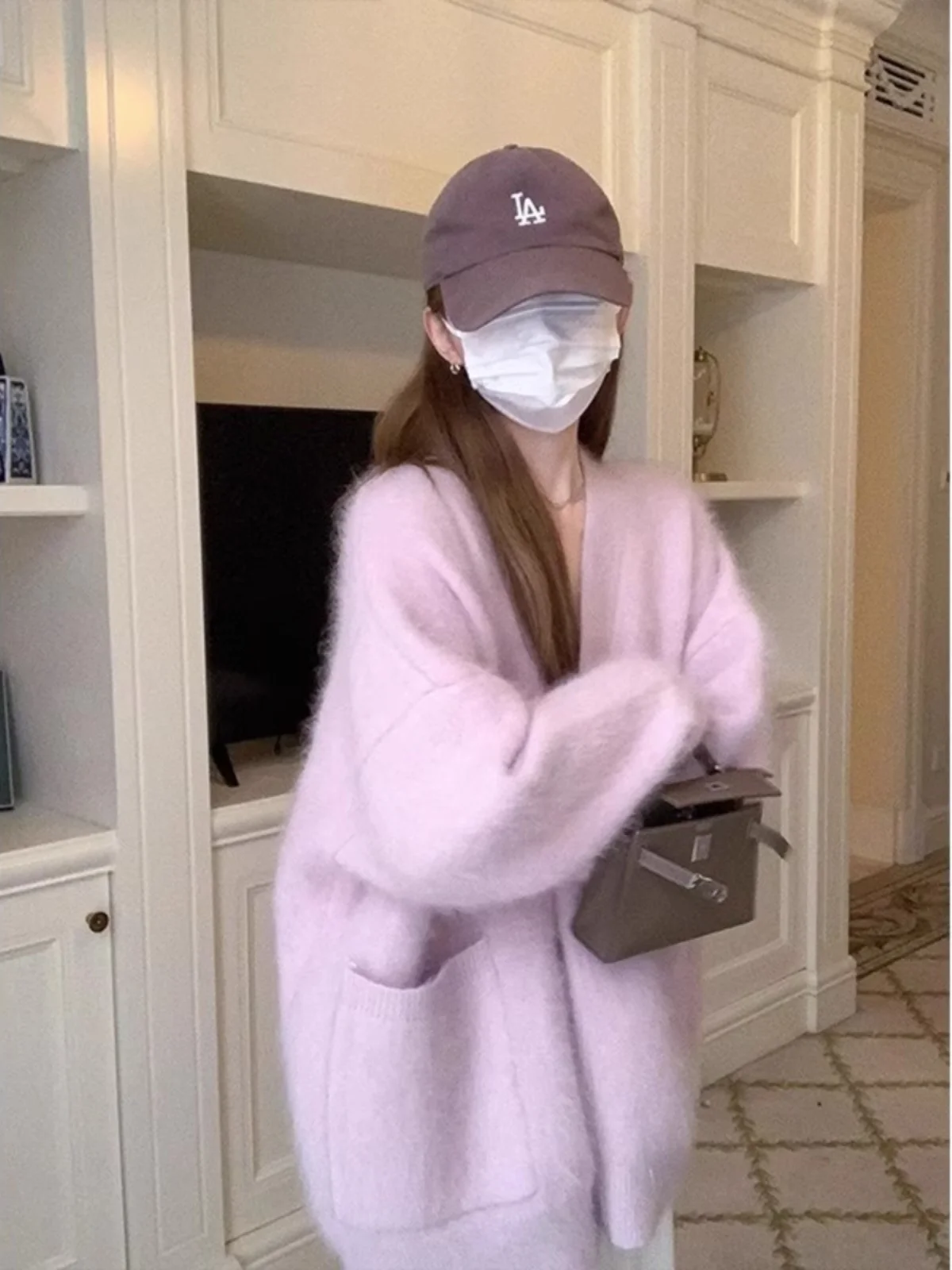 

Purple Fur Simulation Knitted Sweater Coat Women's Autumn New Sle Gentle Korean Lazy Medium Long Knitted Cardigan