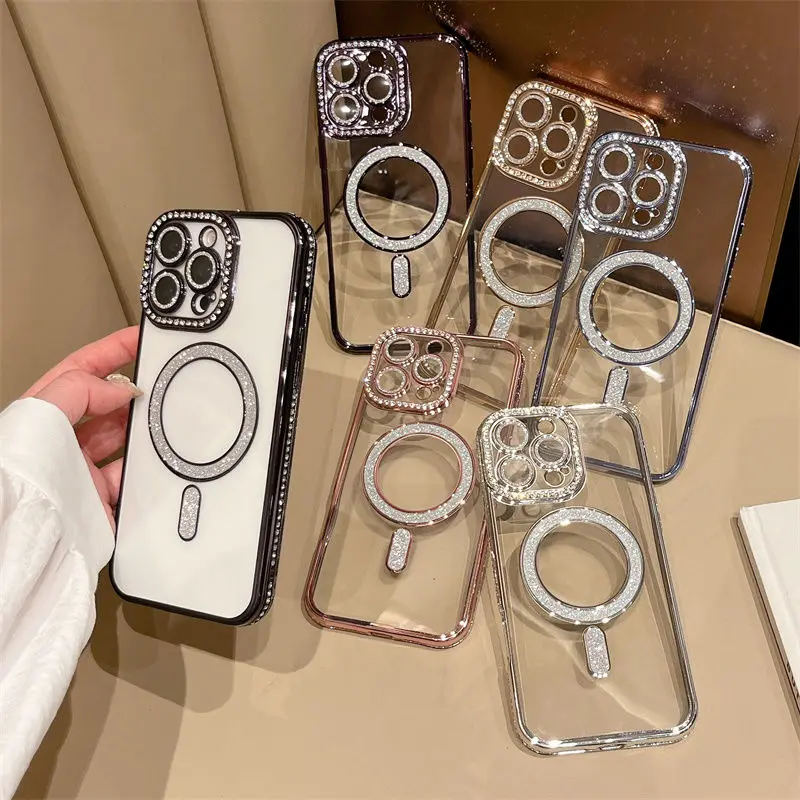 

Flash Diamond Magnetic Phone Case Suitable for iPhone 16 Creative iPhone 15 Fashion iPhone 14 Anti Drop Protective Case