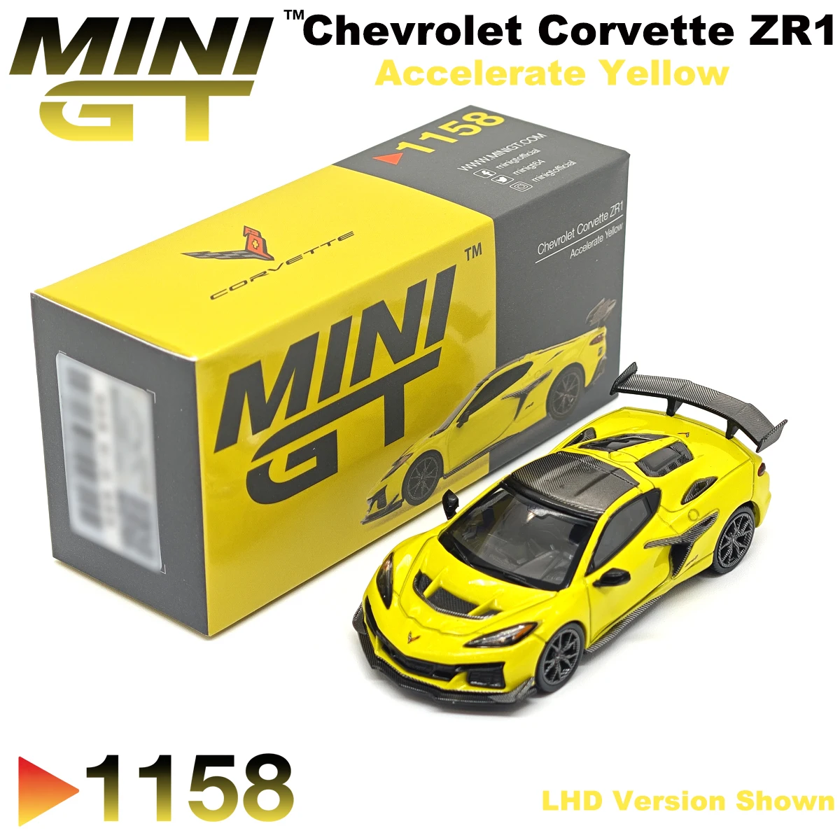 MiniGT 1158 MGT01158 1:64 Chevrolet Corvette ZR1 Accelerate Yellow LHD Collectible Model Vehicles Diecast in Stock Ready To Ship