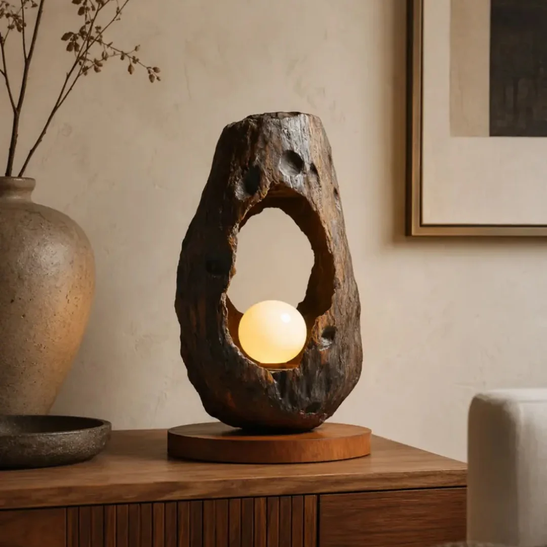 Natural Hollow Log Carving Embedded Circular Wooden Decorative Itemrustic Style Melancholic Home Desk Handmade Decorative Gift
