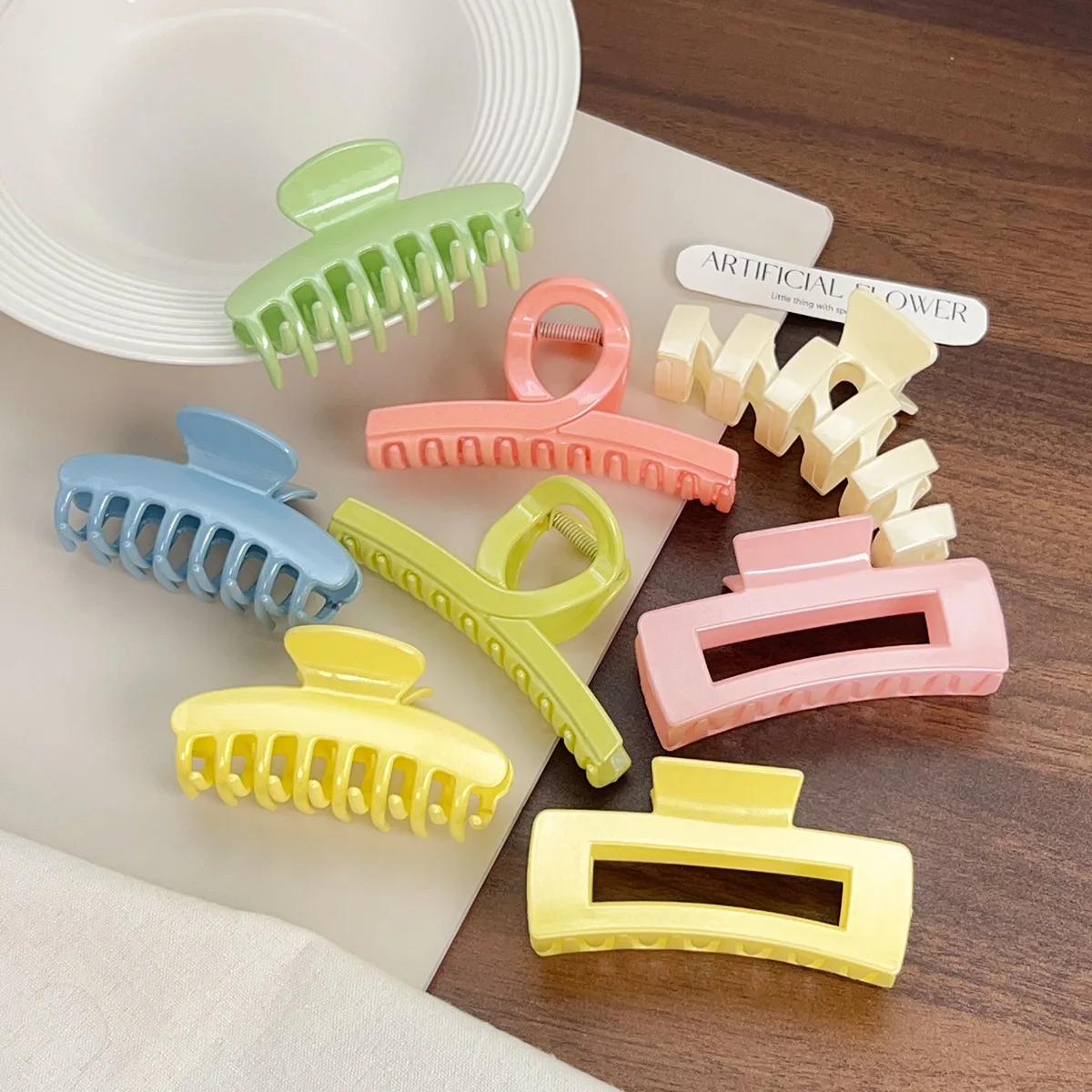 New glitter cream large grab clip sweet girl hair grab back head hair accessories disc hair shark clip hairpin accessories