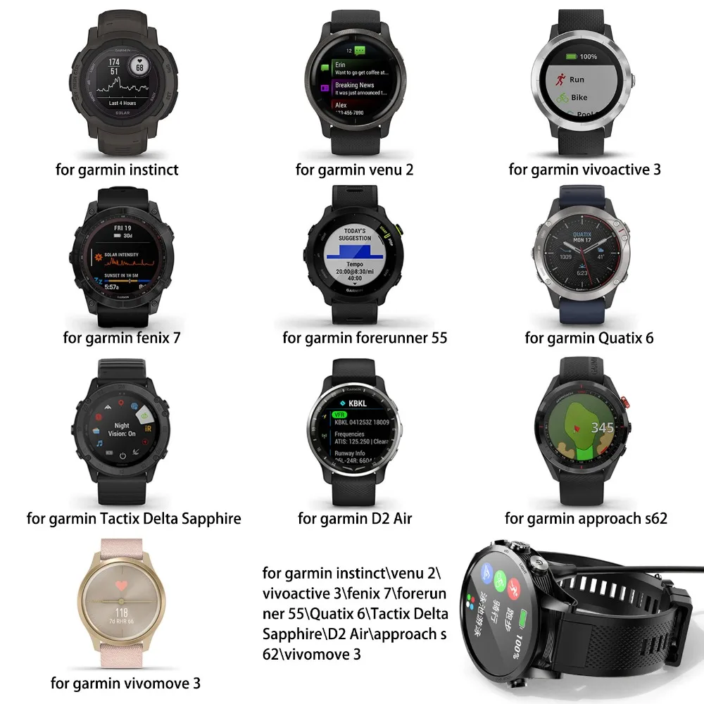 محول شاحن USB للغارمين Fenix 8 7 7S 7X 6 6S 6X /Forerunner 255 955 945 745 /Vivoactive 4 3/Venu 3s 3 sq 2 كابل شحن