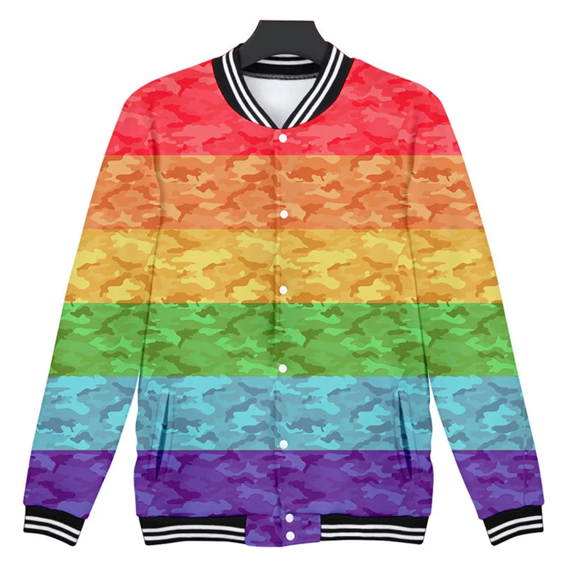 

LGBT Fashion Jackets Baseball Clothing Uniform Coat Rainbow Flag Lesbians Gays Casual Hoodies Harajuku Sweatshirt Bomber Jacket