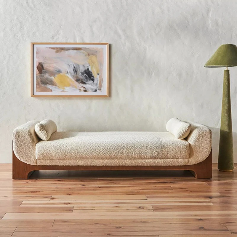 

Simple bedroom bedside stool, living room fabric sofa stool, wabi-sabi style, solid wood cloakroom, long shoe-changing