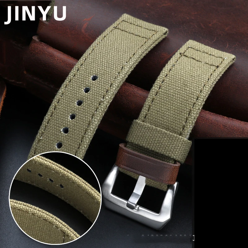 24mm Double Sided Thickened Canvas Watch band For Br-eitling Panerai Sneaking PAM441 PAM111 Series Watch Strap