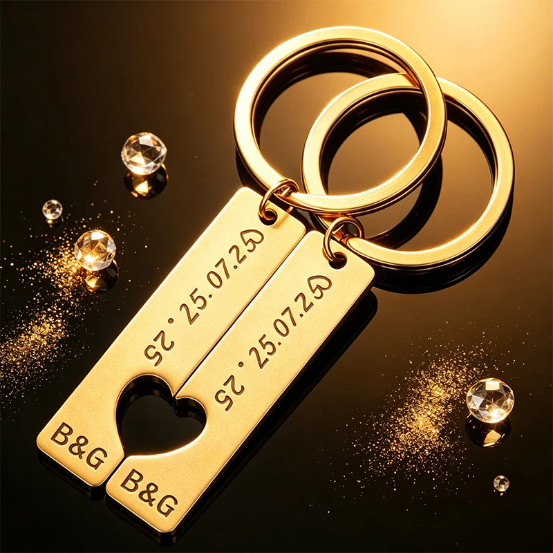 Couples Custom Name Date ID Tag Keychains, Valentine's Gift
