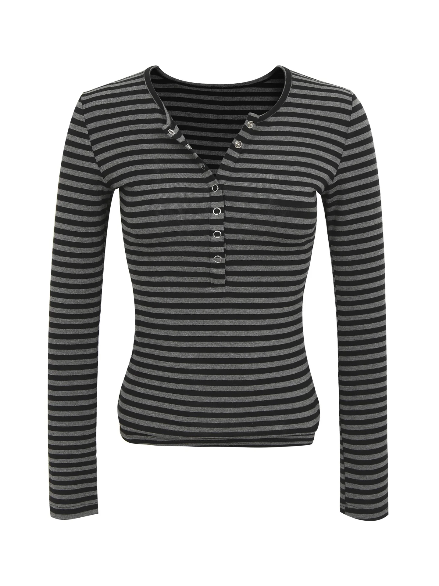 قميص نسائي أحمر بأكمام طويلة للخريف المبكر 2025، تي شيرت مخطط جديد للارتداء الداخلي، تصميم ضيق بأسلوب فريد #4