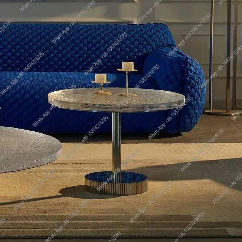 MX Italian Light Luxury Round Coffee Table Modern Stainless Steel Transparent Crystal Acrylic Wave High-end Tea Table