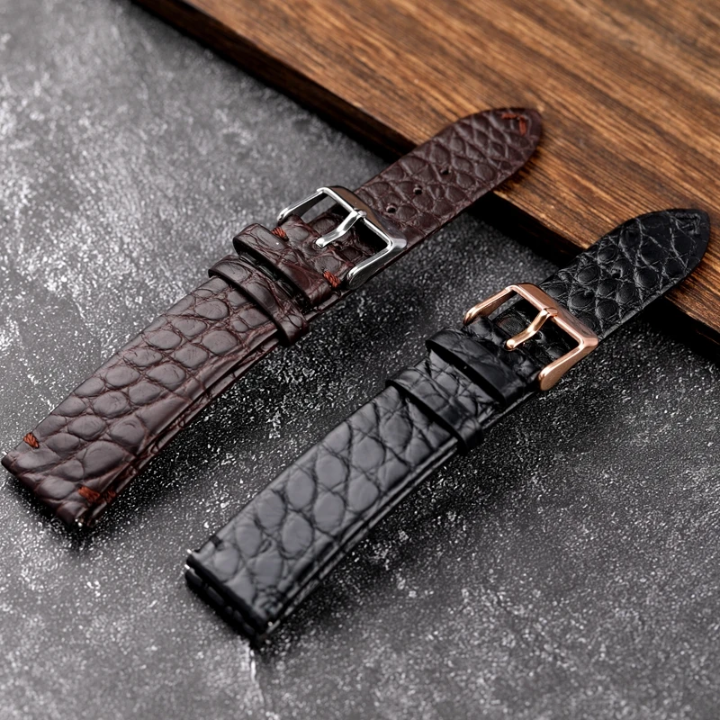 Handmade Tound Grain Crocodile Leather Strap Ultra-Thin 18 19 20  22MM Brown Black Men Soft Bracelet Vintage Style Quick Release