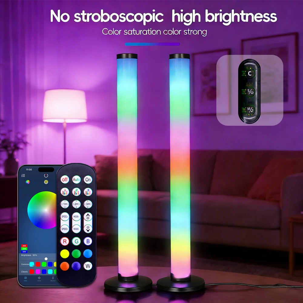 

Ambient LED Floor Lamp Remote APP Control Music Sync Color Changing Gaming Room Desktop Dual Use Home Decor RGB Light Lamp Flash