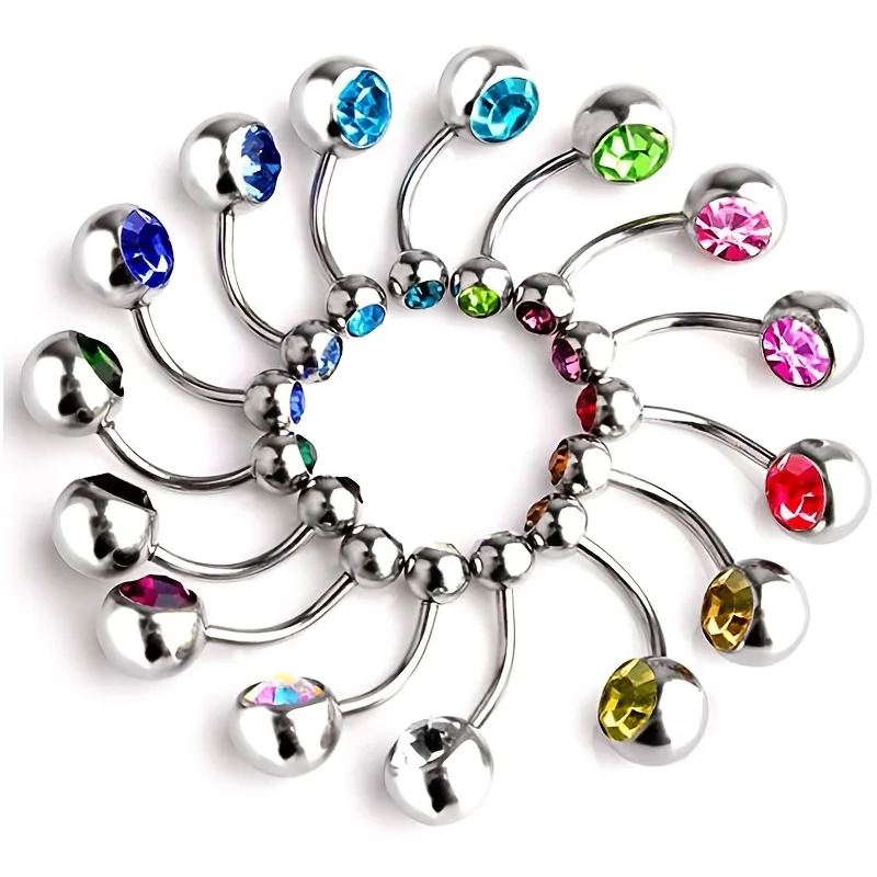 1/10/30/50 Pcs Belly Button Rings Inlaid Colorful Round Colorful Cubic Zircon Elegant Belly Jewelry Accessories 14G