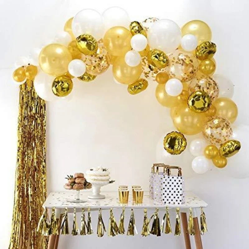 54pcs Pearly Gold Balloon chain Arch Kit White Garland Confetti Balloons Baby Shower Birthday Wedding Party Backdrop Decoration