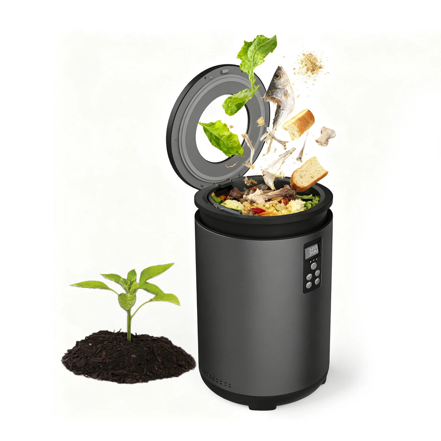 4.5-Liter Electric Odorless Food Waste Disposer Compost Recycling Bin with LED Display and Stainless Steel for Household Use