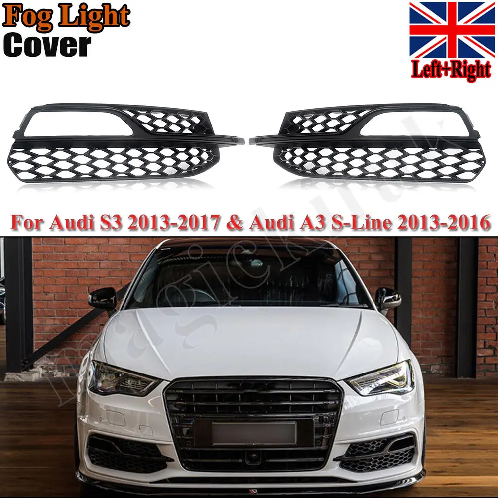 2ⅹ Front Bumper Fog Light Honeycomb Grille Cover For Audi A3 S-Line/S3 2013-2017