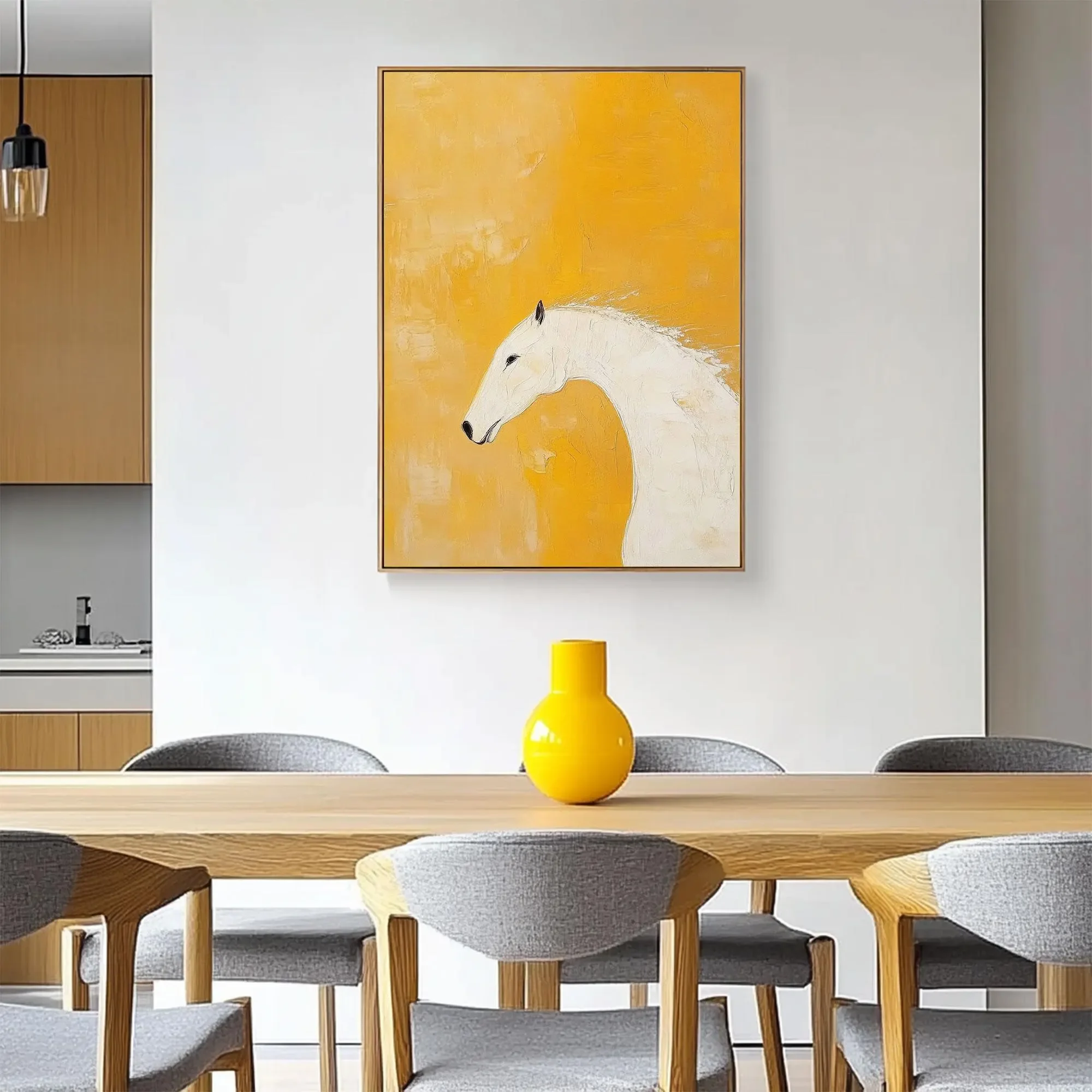 

100% handmade yellow and white horse wall art oil painting abstract animal canvas painting works living room home wall decor