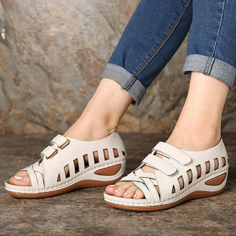 Summer Retro Women\'s Sandals Orthopedic Flat Comfort Open Toe Sandals Large Size Hollow Out Casual Womens Shoes