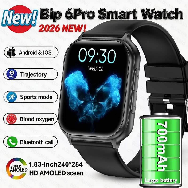 

Смарт-часы Bip 6 Pro, 700 мАч, для мужчин и женщин, для занятий спортом на открытом воздухе, фитнеса, с функцией измерения частоты сердечных сокращений, GPS-трекинга, Bluetooth-вызовов, водонепроницаемые по стандарту IP68.