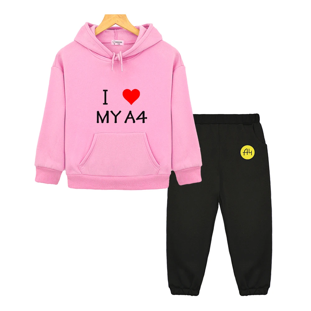 

мерч а4 Hoodies Suit Letter I Love Heart My A4 Kids Sweatshirts Casual Pants Tops Sets Toddler Boy Clothes Teen Girls Clothing