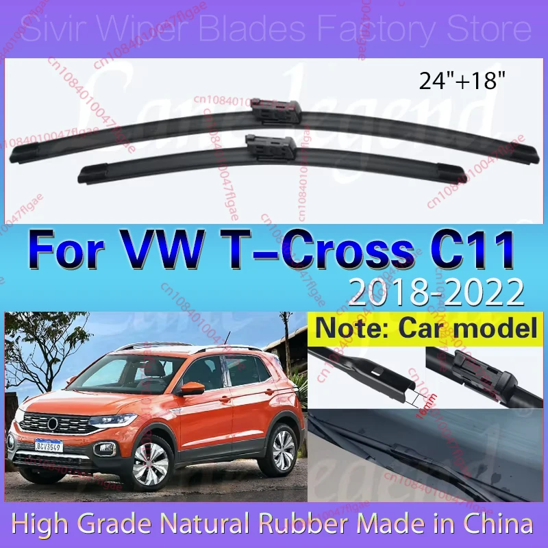 

For Volkswagen VW T-Cross C11 TCross 2018 2019 2020 2021 2022 Car Front Wiper Blade Windscreen Windshield Car Rain Brush 24"+18"