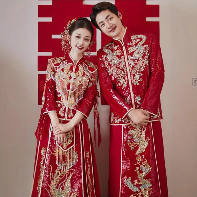 New Chinese-style elegant and stylish fringed dragon phoenix gown