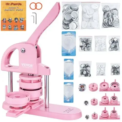 

3-IN-1 Button Maker, 1/1.25/2.28 inch(25/32/58mm) Pin Maker, 300pcs Button Parts,Button Maker Machine with Panda Magic Book