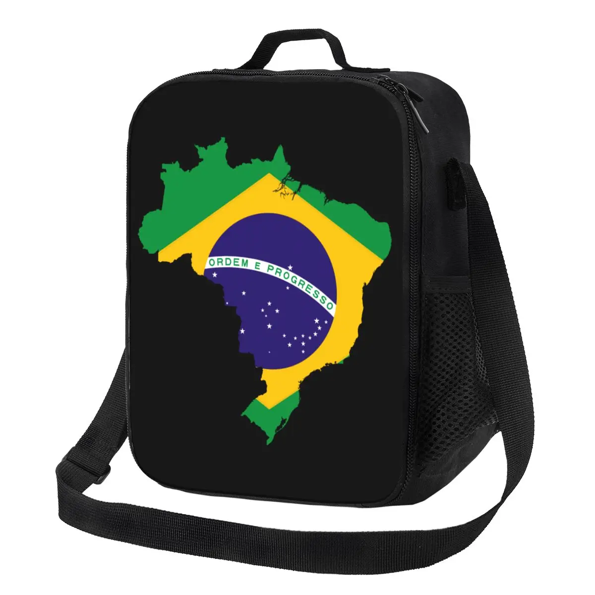 

Brazil Map Flag Insulated Lunch Bag for Women Brazilian Patriotic Cooler Thermal Bento Box Office Work School