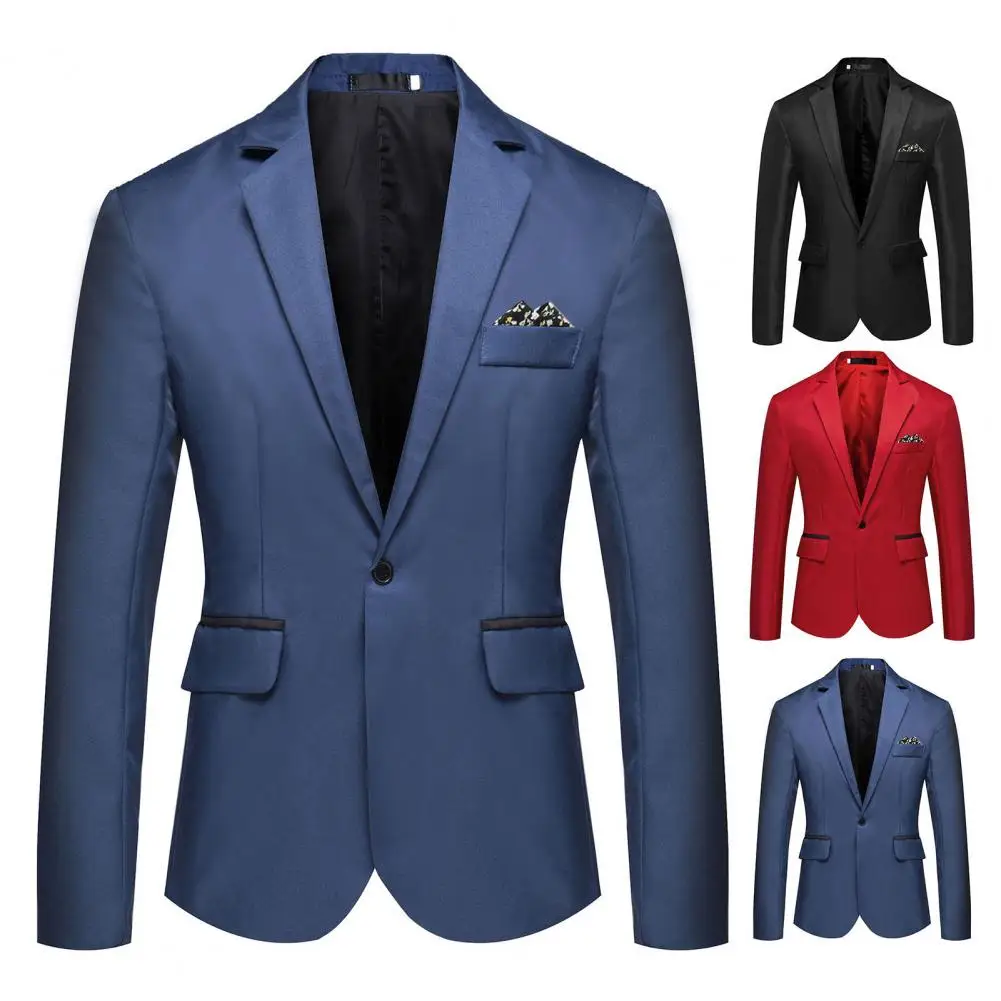 Men Lightweight Elegant Men\'s Slim Fit Lapel Suit Coat with Single Button Pockets for Business Wedding Party Black White