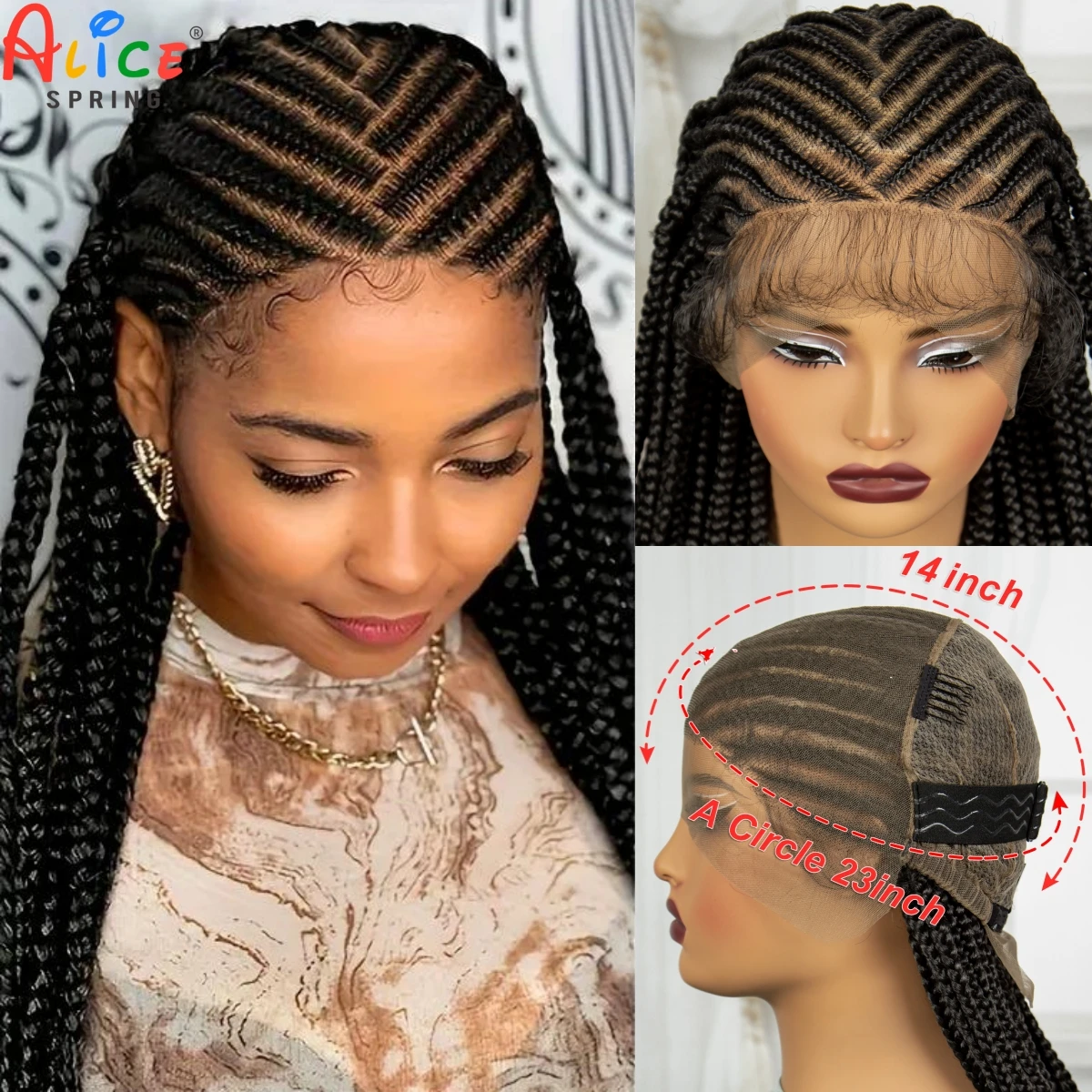Synthetic Lace Front Braided Wigs with Baby Hair 36Inch Full Lace Cornrow Braids Wigs for Black Women Natural Straight Braid Wig