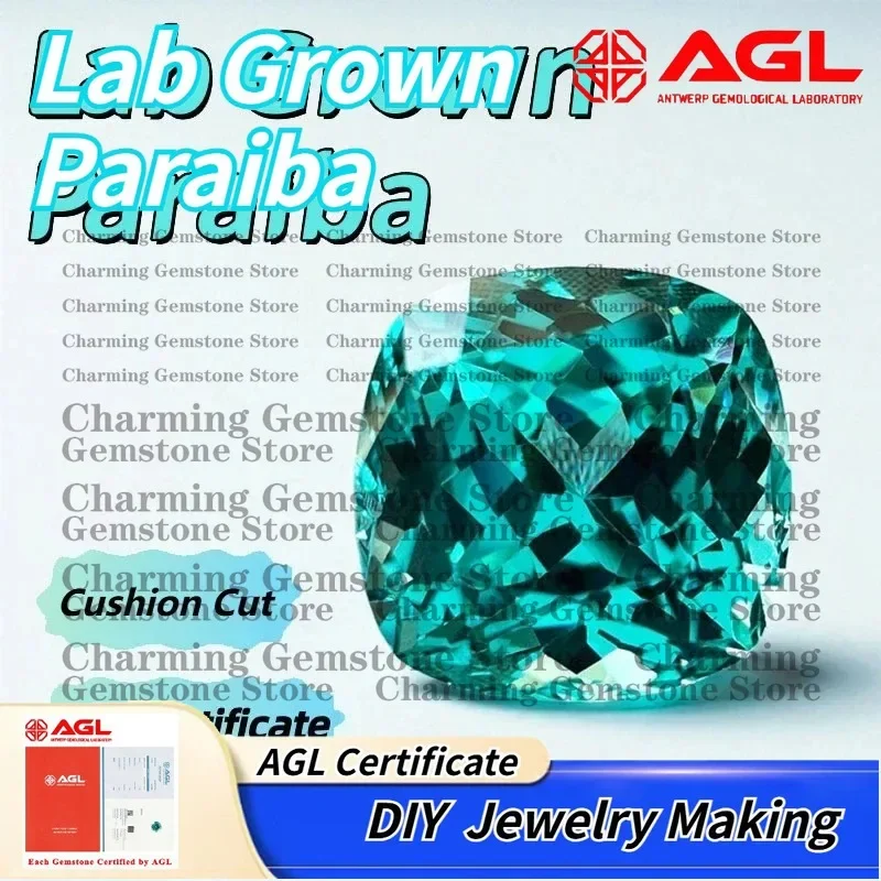 

Lab Grown Paraiba Gemstone for DIY Jewelry Making Cushion Cut Inlay Ring Necklace AGL Certificate Lab Created Paraiba