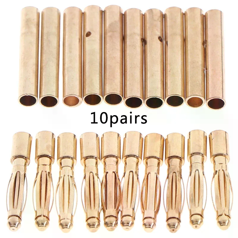 20pcs 2mm Gold Bullet Connector Banana Plugs Male &Female for RC Car Battery
