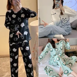 2024 New Pajamas Female Spring and Summer Trousers Long-Sleeved Young Ladies Secondary School Students Cartoon Leisure Home Wear