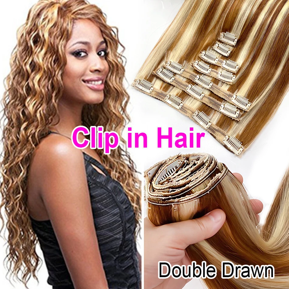 Clip In Human Hair Extensions 100% Human Hair Clips In Extension  Straight Brazilian Natural Remy Hair Clip In Raw Hair 30 inch