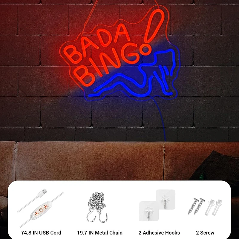 Bada Bing Girls LED Neon Sign for Wall Decor Dimmable Switch Lady Light USB for Mens Cave Bar Club Party Bedroom Decoration