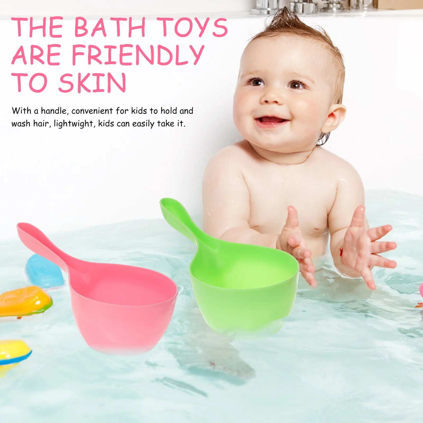 3개입 베이비 샤워 물컵 단색 가벼운 친환경 목욕 세척컵 어린이 머리 물내림기