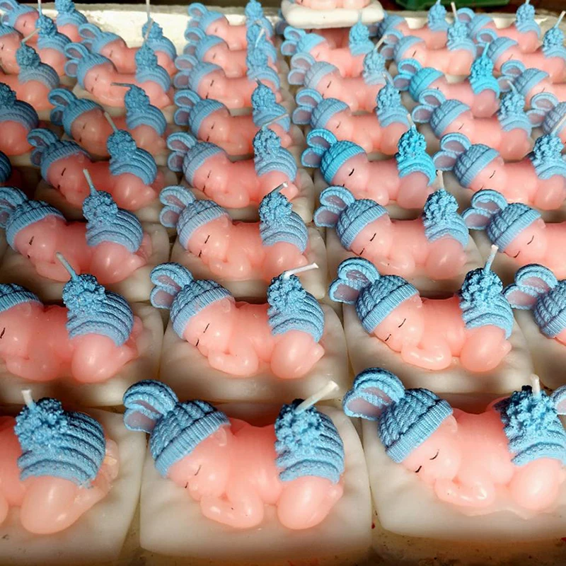 Flameless Sleeping Baby Candles for Fondant Cake Topper Decoration, Baby Birthday Candle, Wedding Gift, Blue, Pink