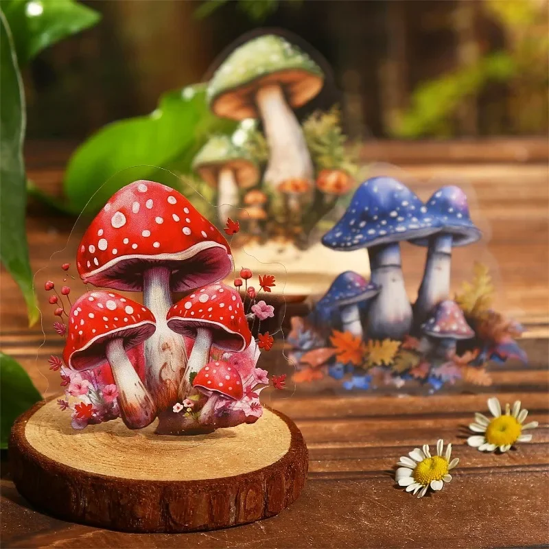 30Pieces PET sticker mushroom in a bottle Retro mushroom handbook Supplies Background Scrapbook material stickers 136*100mm