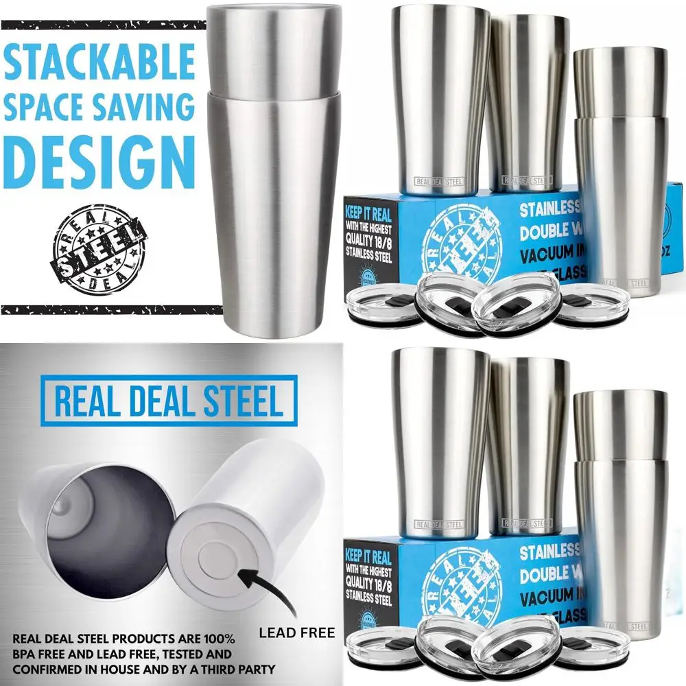 

Набор из 4 очков из нержавеющей стали с вакуумной изоляцией на 16 унций и крышками для приключений на свежем воздухе