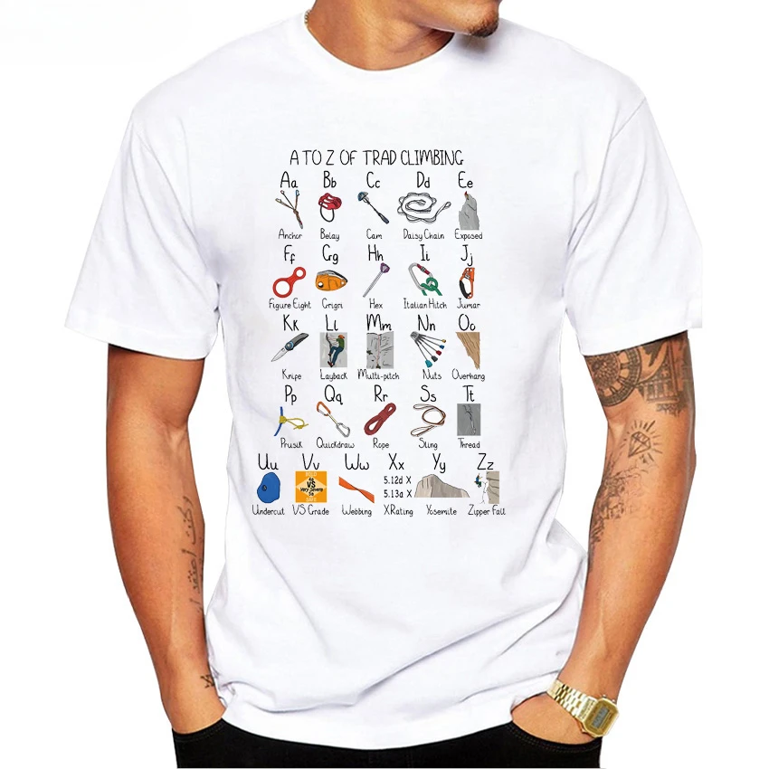 Rock Climbing Knots Mountain Climber Bouldering Funny Classic T-Shirt Men Short Sleeve Clim Sport White Casual Tees Hip Hop Tops