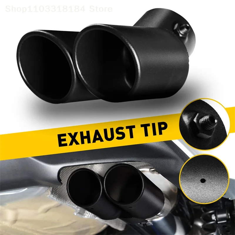 1Pcs 63mm Universal Car Dual Outlet Exhaust Stainless Steel Black Exhaust Tip Muffler Tail Double Pipe Tube Tips Car Accessories