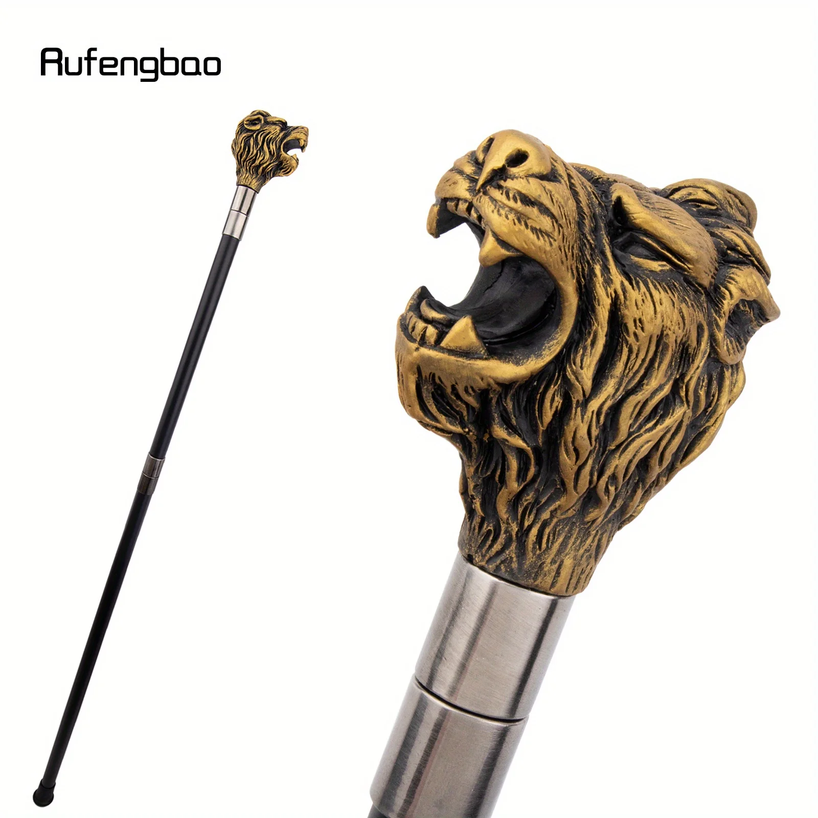 الراتنج الأصفر الأسد عصا للمشي موضة ديكور الصلب عصا شهم تأثيري قصب مقبض Crosier أداء المرحلة قصب 95 سنتيمتر