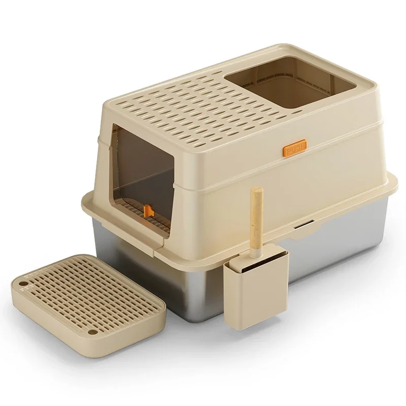 Durable Detachable Large Capacity Storagel Cheap Portable Luxury Stainless Steel Cat Litter Box Pet Toilet Cat Sandbox