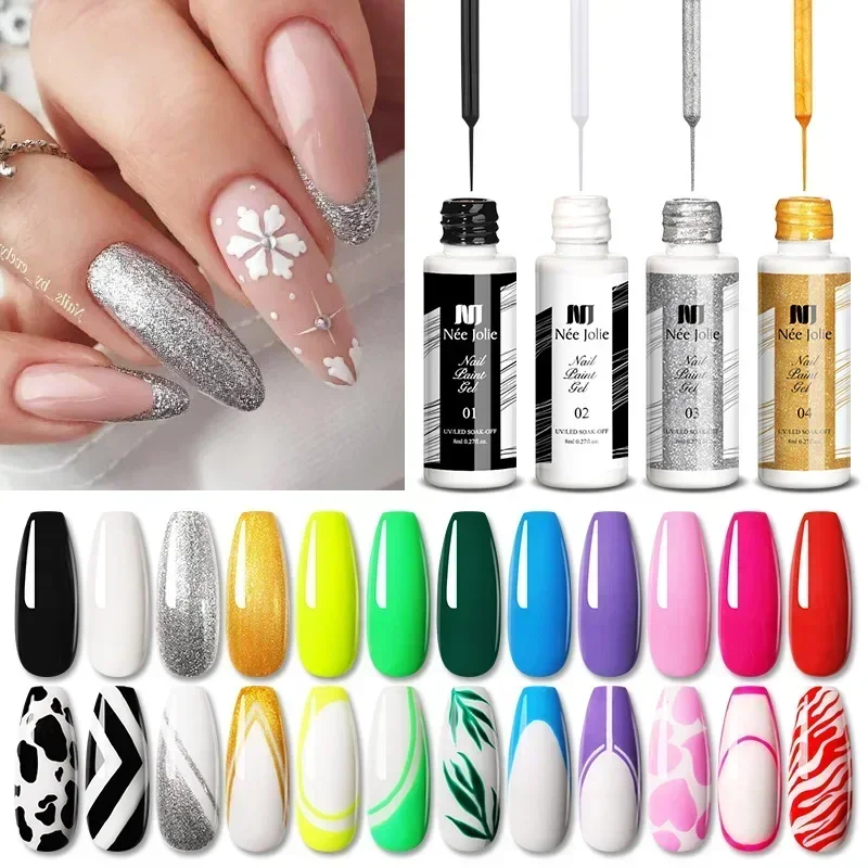 

12Colors 8ML White Black Liner Gel Nail Polish Colorful French Painting Stripe Semi Permanent Drawing Nail Art UV Gel Varnish