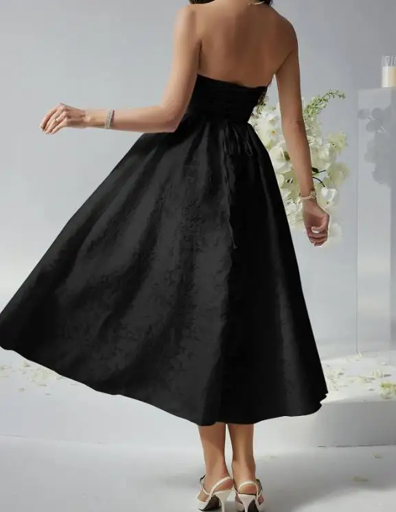 우아한 여성용 드레스, 여름 고급스러운 분위기, 슬림핏 엠보싱 새틴 스트랩리스 드레스, 연회 드레스에 적합