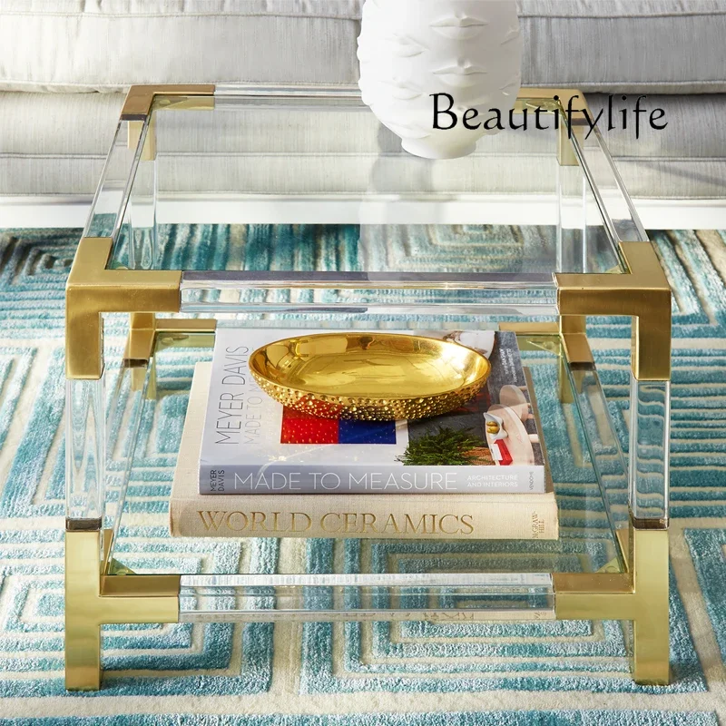 N40 Light luxury is about acrylic transparent tempered glass rectangular double-layer household coffee table