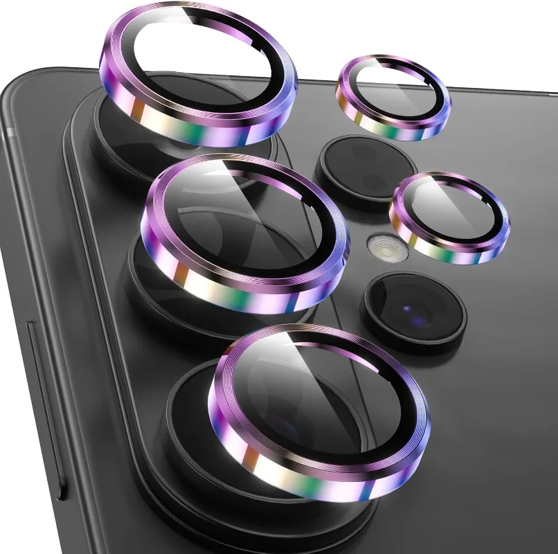 

Защитная пленка для объектива камеры (2 шт.) для Samsung S26 Ultra Plus S25 S24, закаленное стекло 9H, защитная пленка для экрана, металлическое кольцо