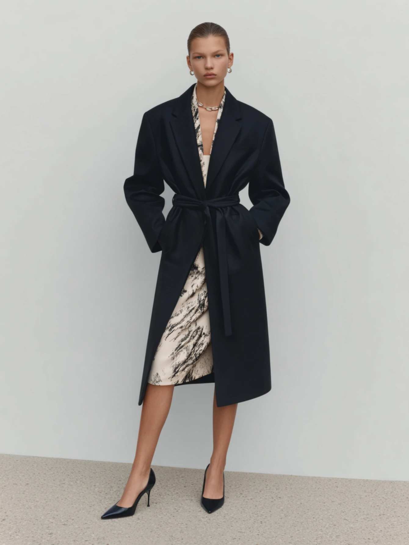 

Mia Muse Boutique Autumn Trench Coat 2025 Women's Elegant Plain Long Sleeve Shawl Collar Lace-Up Basics Long Trench Coat