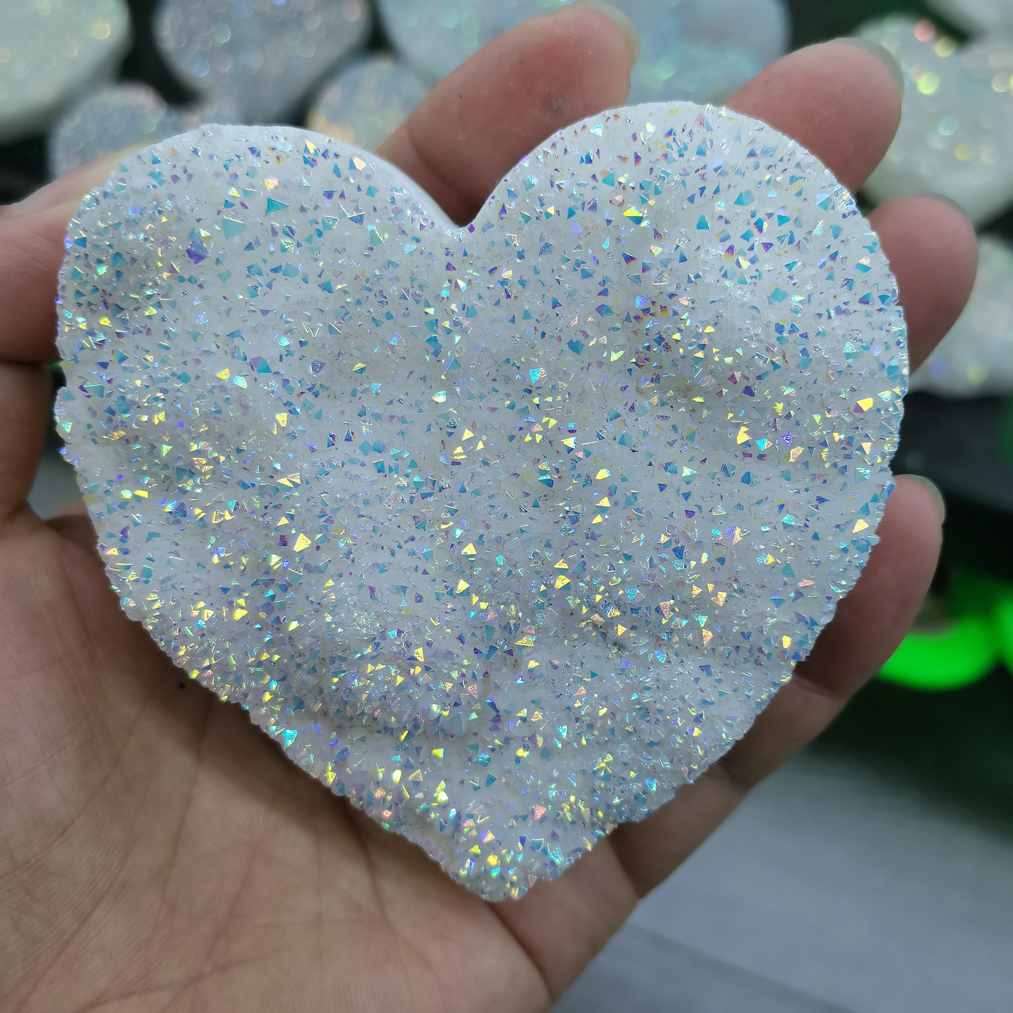 Electroplated Point Shiny Heart Shape Crystals Cluster Art Decor Angel Aura Clear Magic Quartz Specimen Jewelry Making Gifts