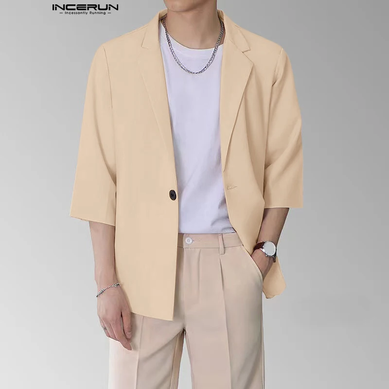 Casual Well Fitting Tops INCERUN Mens Simple Solid All-match Blazer Fashionable Male Hot Sale Short Sleeve Suit Coats S-5XL 2024