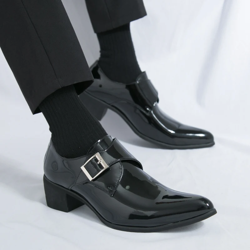 

Lacquer leather men's shoes Fashionable height increasing style Formal Party Or nightclubs Hairstylist shoes Plus Size -46